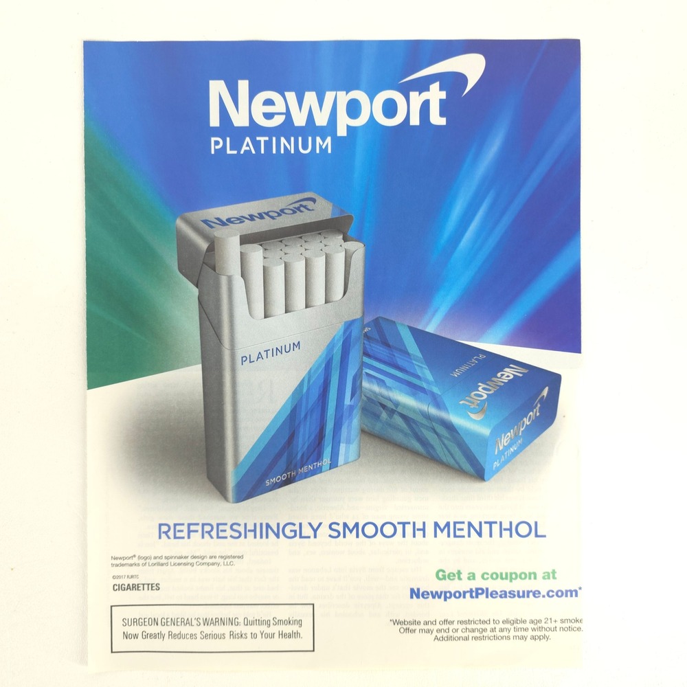 Newport Platinum Cigarette Print Ad Menthol Tobacco Advertising Promo 2017 Decor